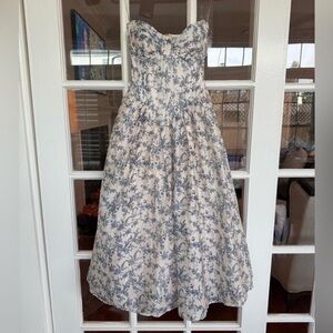 House of CB Blue and White Floral Midi Dress- Bennett Dress